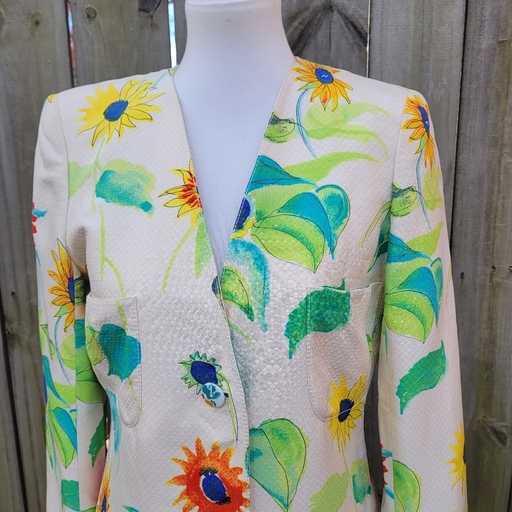Emanuel Ungaro Parallele Floral Silk Vintage Blazer Cream size 8 - Picture 7 of 12